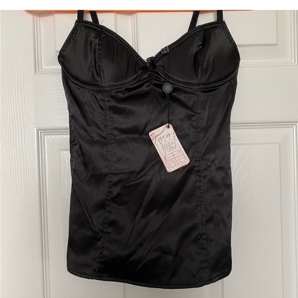 Vintage Black Y2K drop waist corset - Silk Black Top - Picture 3 of 4